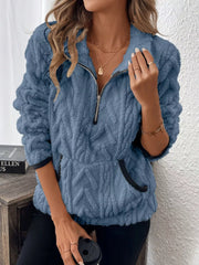 Full Size Sherpa Half Zip Sweatshirt Plus Size Blue / S