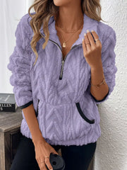 Full Size Sherpa Half Zip Sweatshirt Plus Size Purple / S