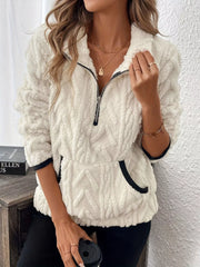 Full Size Sherpa Half Zip Sweatshirt Plus Size White / S