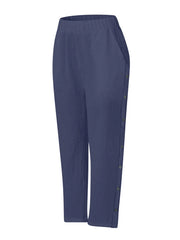 Full Size Side Decor Button Casual Wide Leg Pants Plus Size