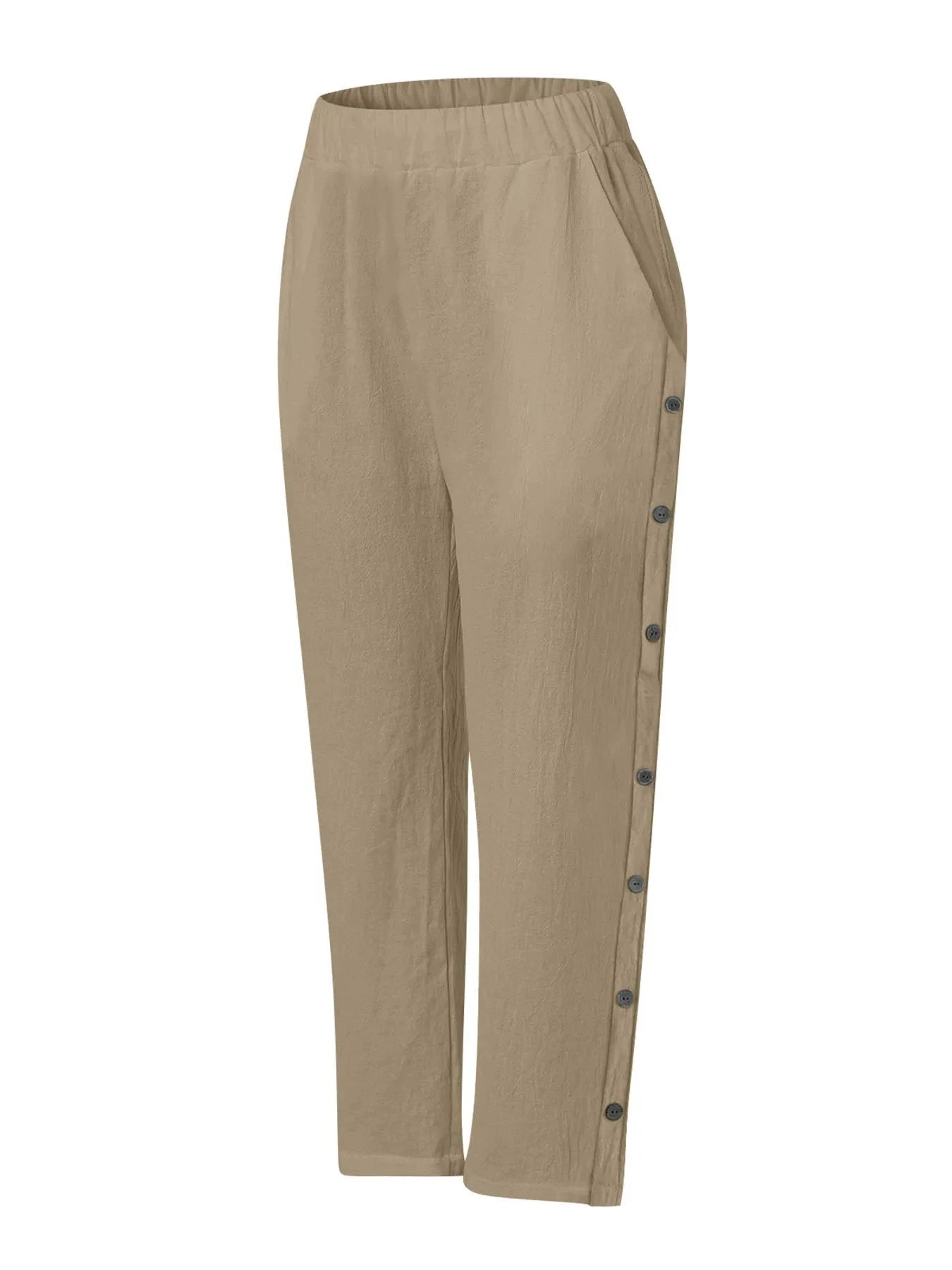 Full Size Side Decor Button Casual Wide Leg Pants Plus Size