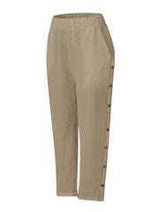 Full Size Side Decor Button Casual Wide Leg Pants Plus Size