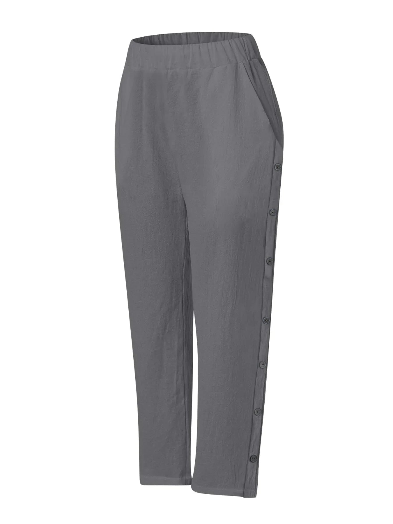 Full Size Side Decor Button Casual Wide Leg Pants Plus Size