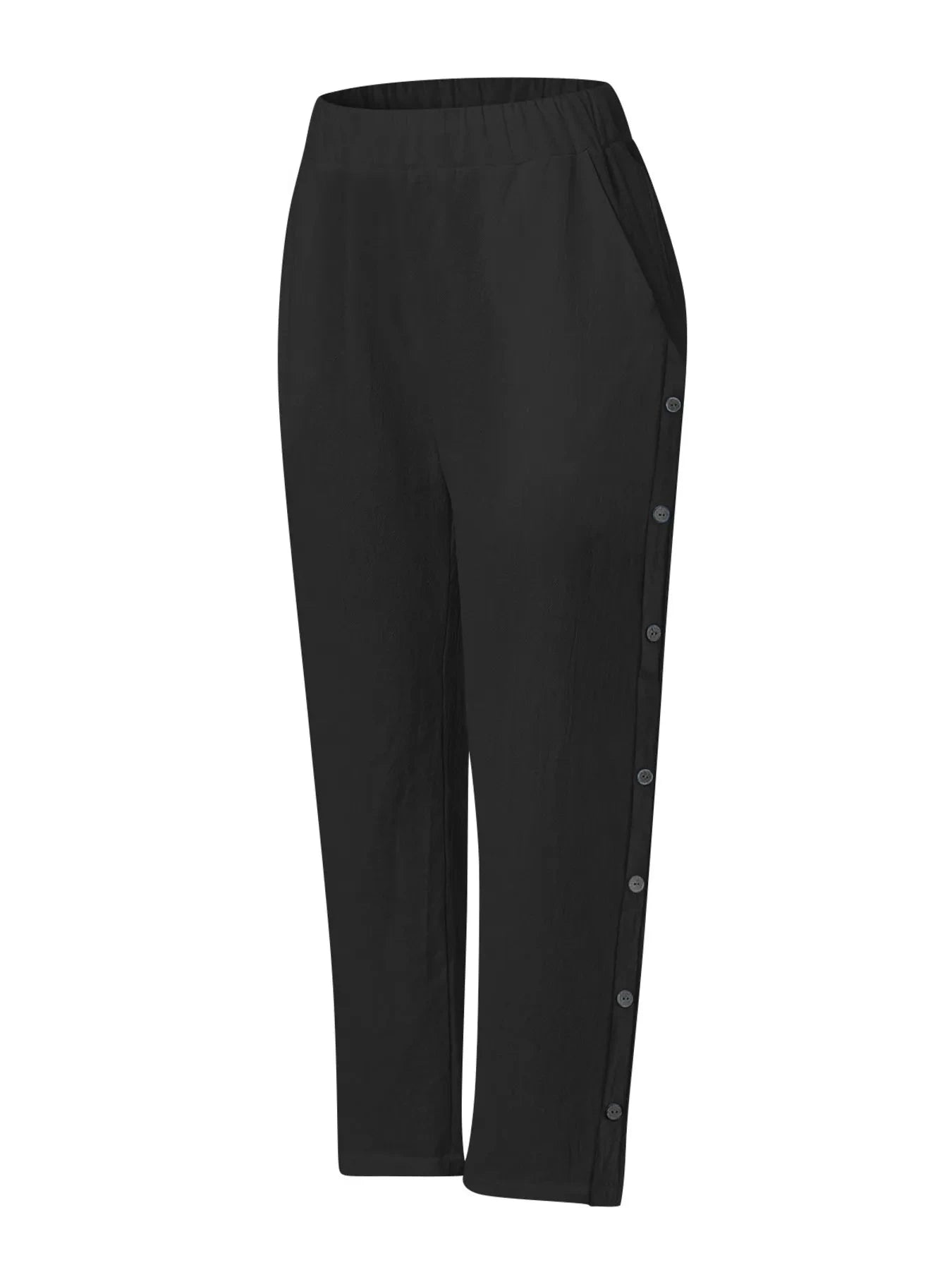 Full Size Side Decor Button Casual Wide Leg Pants Plus Size