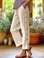 Full Size Side Decor Button Casual Wide Leg Pants Plus Size Apricot / S
