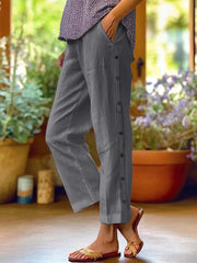 Full Size Side Decor Button Casual Wide Leg Pants Plus Size Dark Gray / S