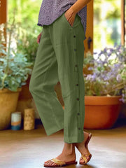 Full Size Side Decor Button Casual Wide Leg Pants Plus Size Green / S