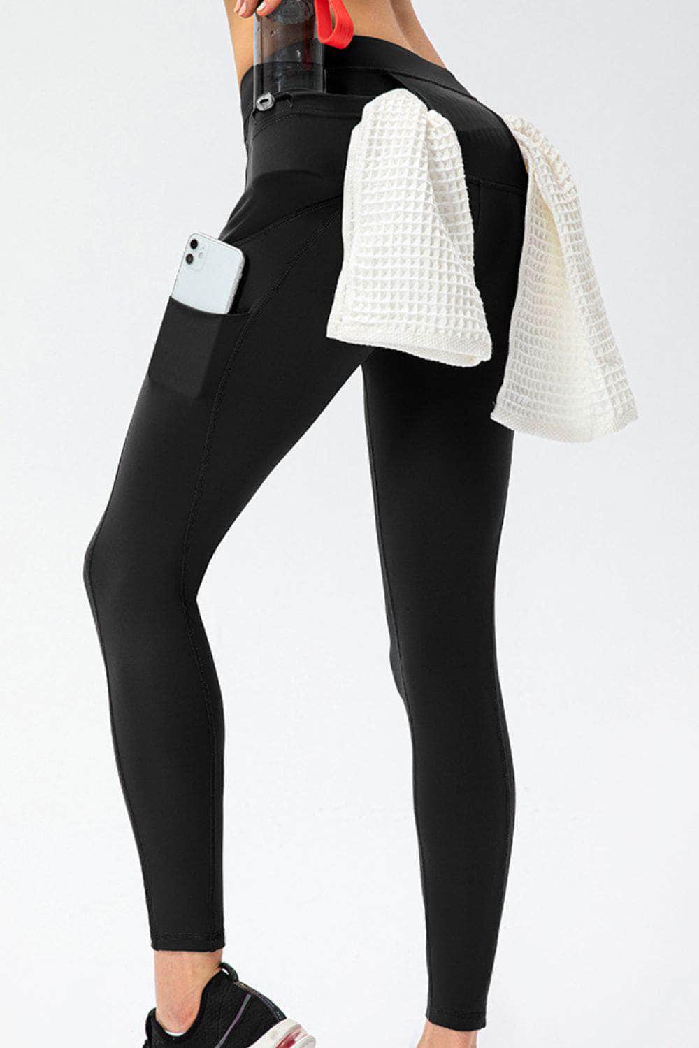 Full Size Slim Fit High Waist Long Sports Pants with Pockets Black / S