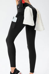 Full Size Slim Fit High Waist Long Sports Pants with Pockets Black / S