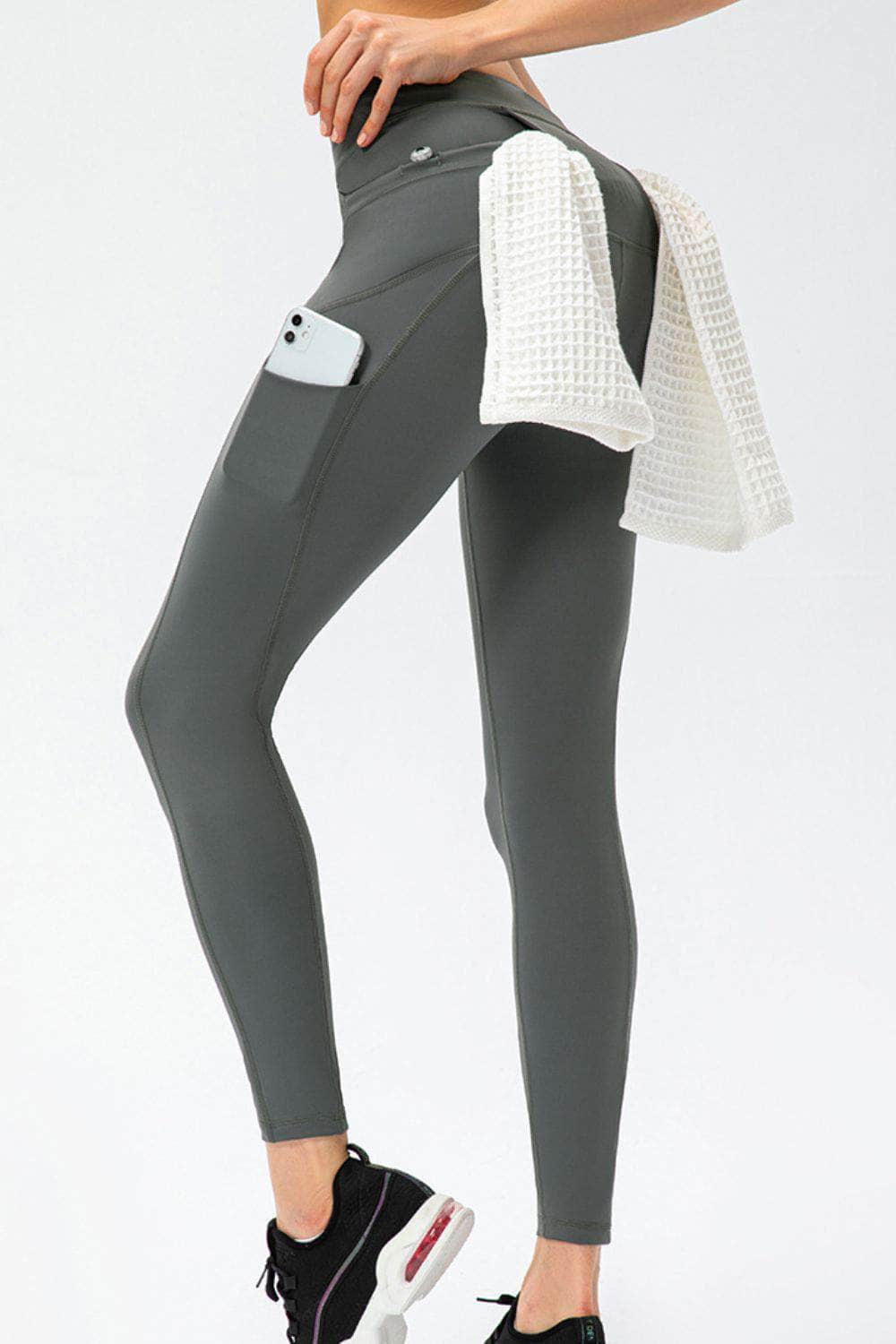 Full Size Slim Fit High Waist Long Sports Pants with Pockets Charcoal / S