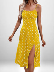 Full Size Slit Printed Cami Midi Dress Plus Size Yellow Dot / S