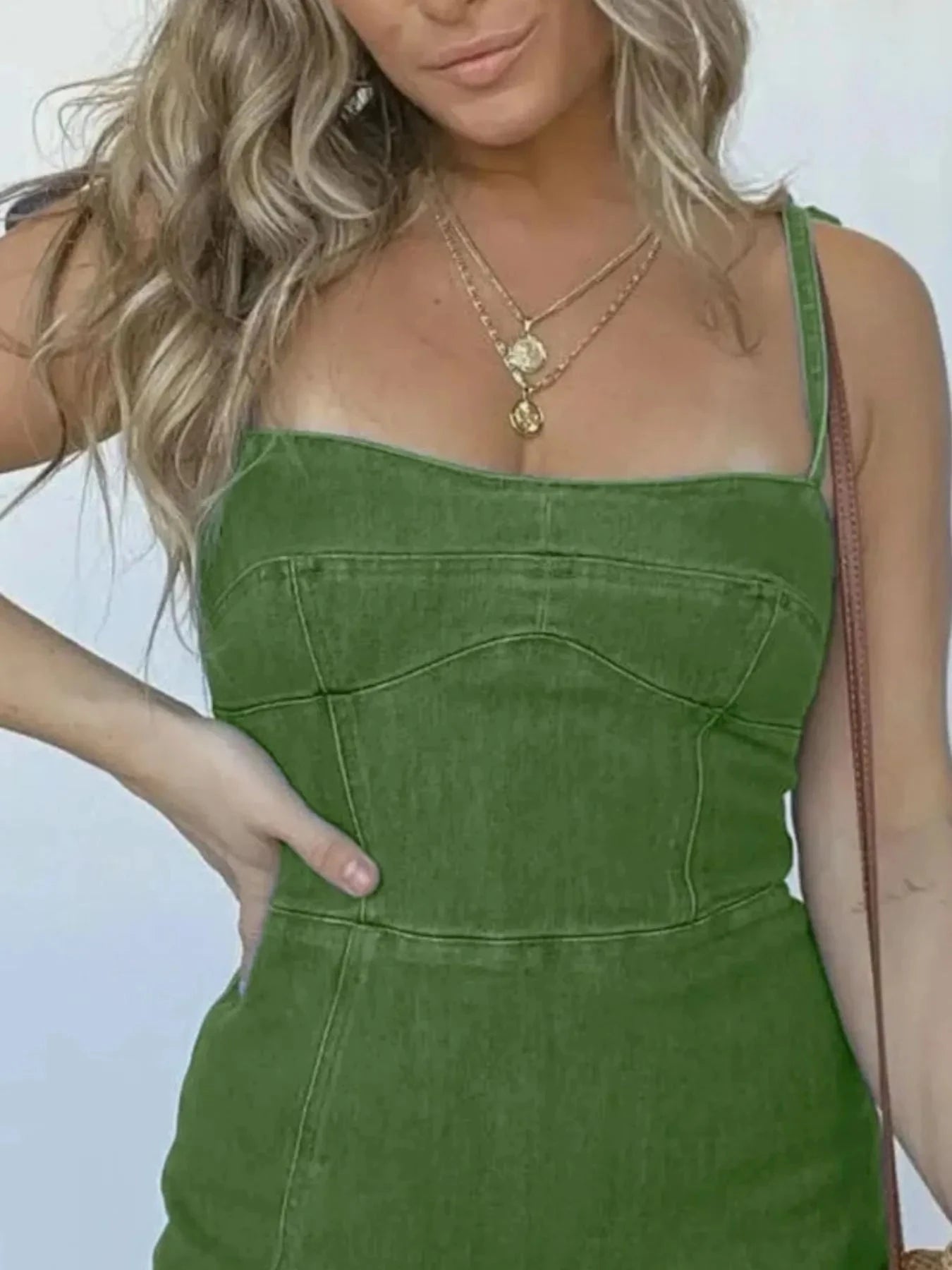 Full Size Slit Square Neck Denim Dress Plus Size