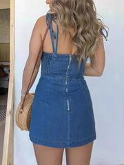 Full Size Slit Square Neck Denim Dress Plus Size