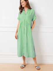 Full Size Striped Button-Front Midi Dress Plus Size