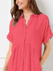 Full Size Striped Button-Front Midi Dress Plus Size