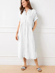 Full Size Striped Button-Front Midi Dress Plus Size White / S