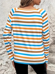 Full Size Striped Long Sleeve Casual Top Plus Size