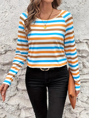 Full Size Striped Long Sleeve Casual Top Plus Size