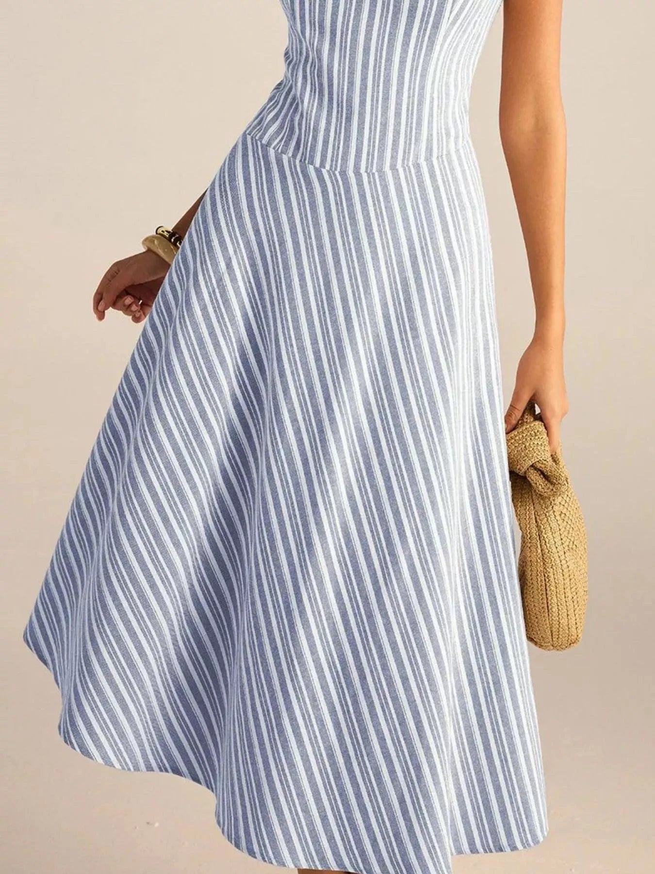 Full Size Striped Sleeveless Midi Dress Plus Size