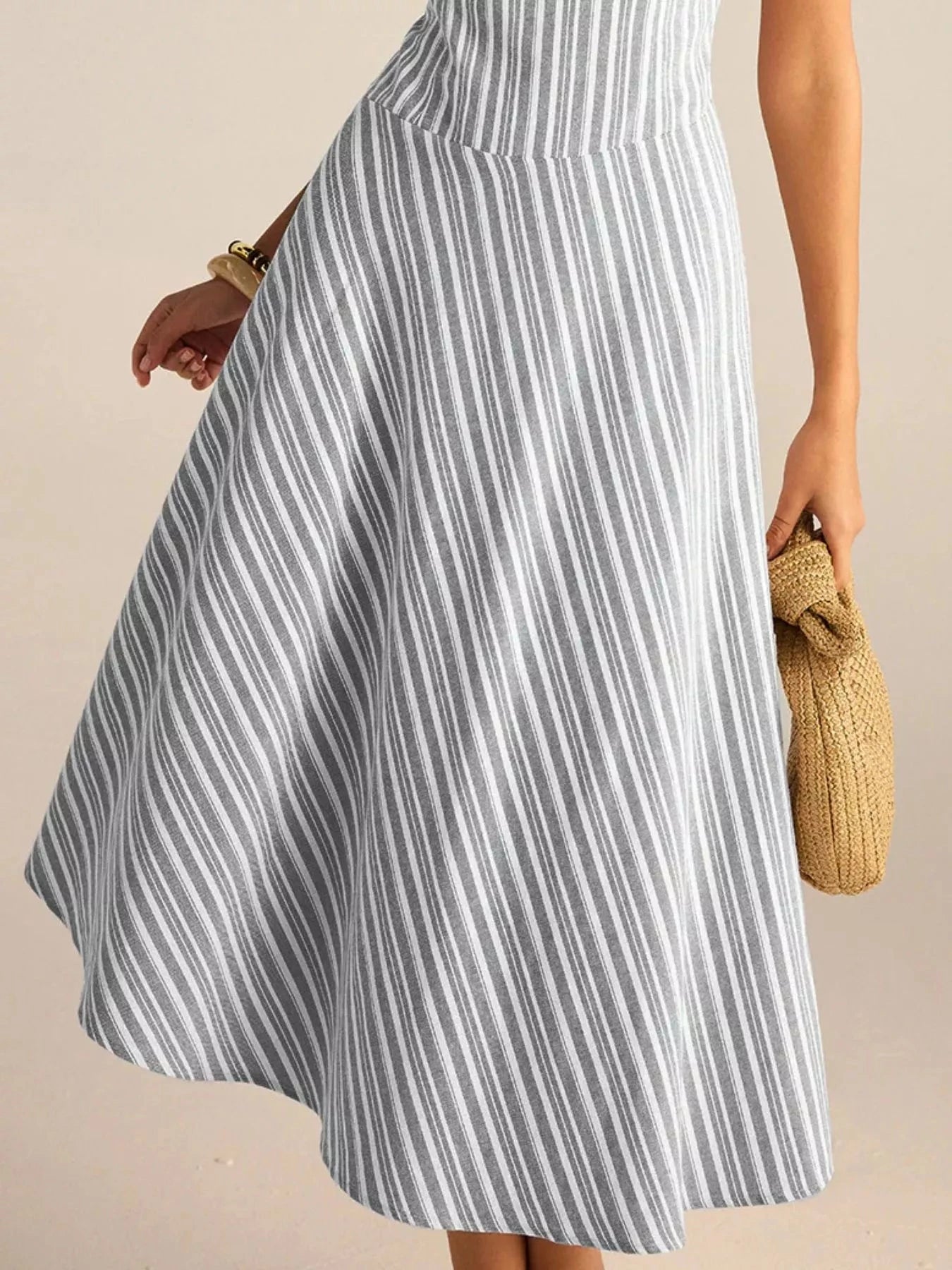 Full Size Striped Sleeveless Midi Dress Plus Size