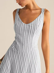 Full Size Striped Sleeveless Midi Dress Plus Size