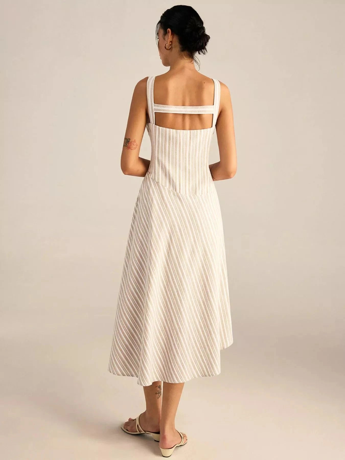 Full Size Striped Sleeveless Midi Dress Plus Size