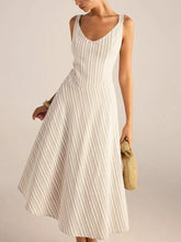 Full Size Striped Sleeveless Midi Dress Plus Size Ivory / S