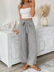 Full Size Striped Wide Leg Paper Bag Pants Plus Size