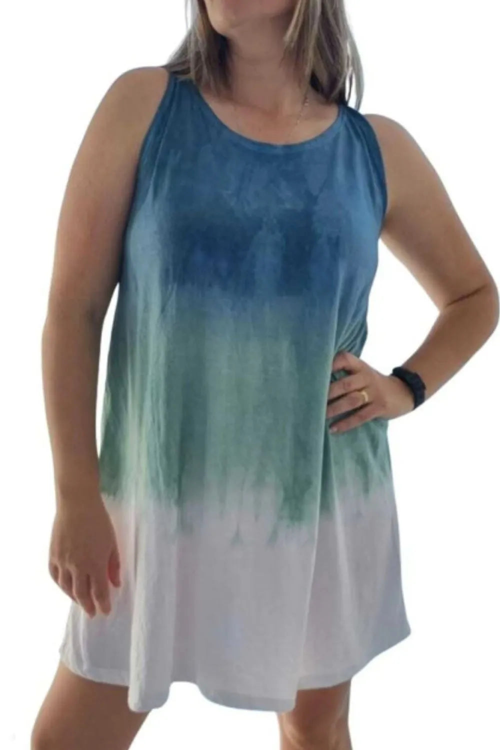 Full Size Tie-Dye Sleeveless Mini Tank Dress Plus Size