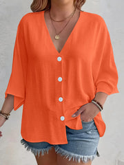 Full Size V-Neck Button Down Shirt Plus Size