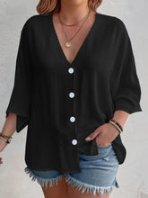 Full Size V-Neck Button Down Shirt Plus Size Black / S