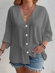 Full Size V-Neck Button Down Shirt Plus Size Gray / S