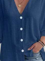 Full Size V-Neck Button Down Shirt Plus Size Navy / S