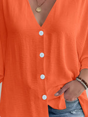 Full Size V-Neck Button Down Shirt Plus Size Orange / S