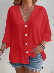 Full Size V-Neck Button Down Shirt Plus Size Red / S