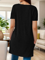 Full Size V-Neck Pocket Front Asymmetric Hem T-Shirt Plus Size