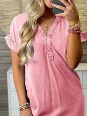 Full Size V-Neck Short Sleeve Denim Dress Plus Size