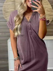 Full Size V-Neck Short Sleeve Denim Dress Plus Size