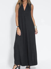 Full Size V-Neck Sleeveless Maxi Dress with Slit Plus Size Black / S