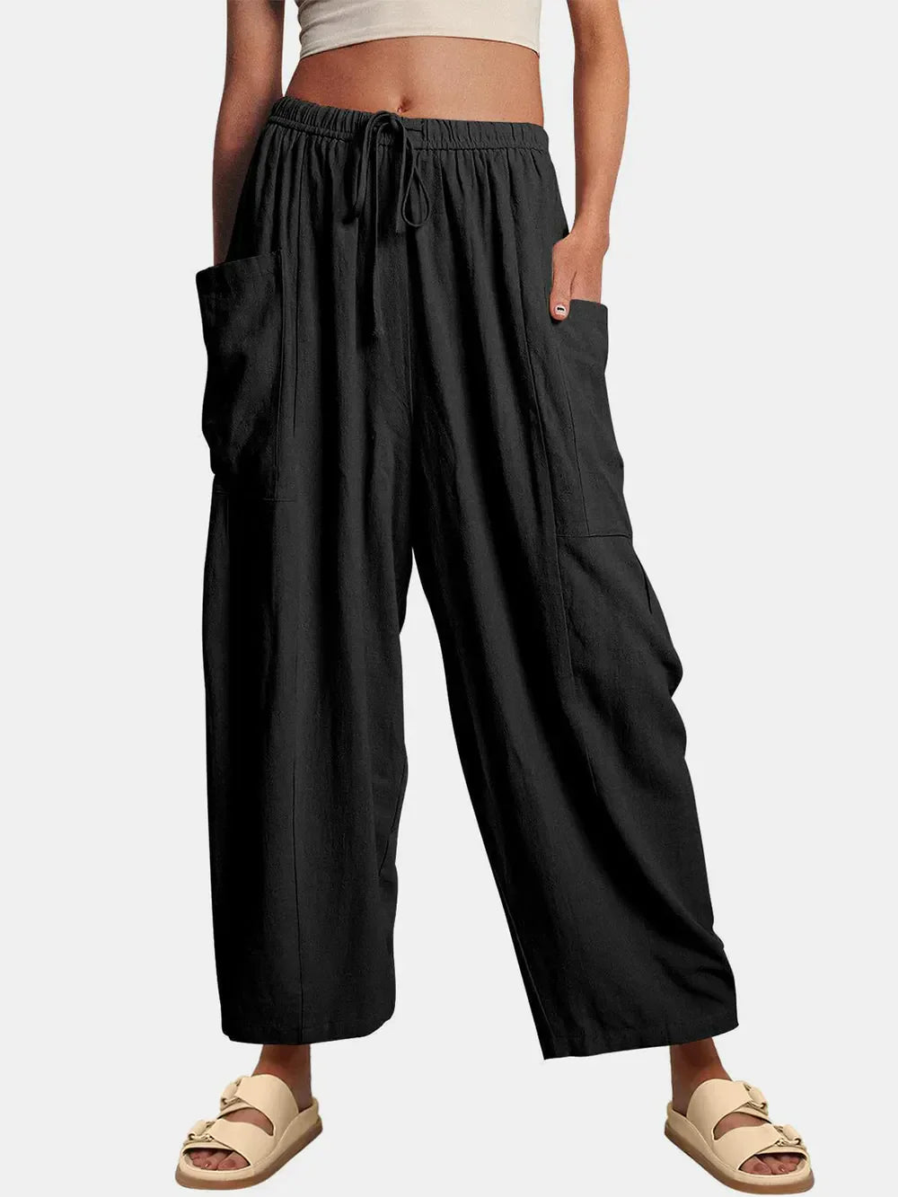 Full Size Wide Leg Pants with Pockets Black / S