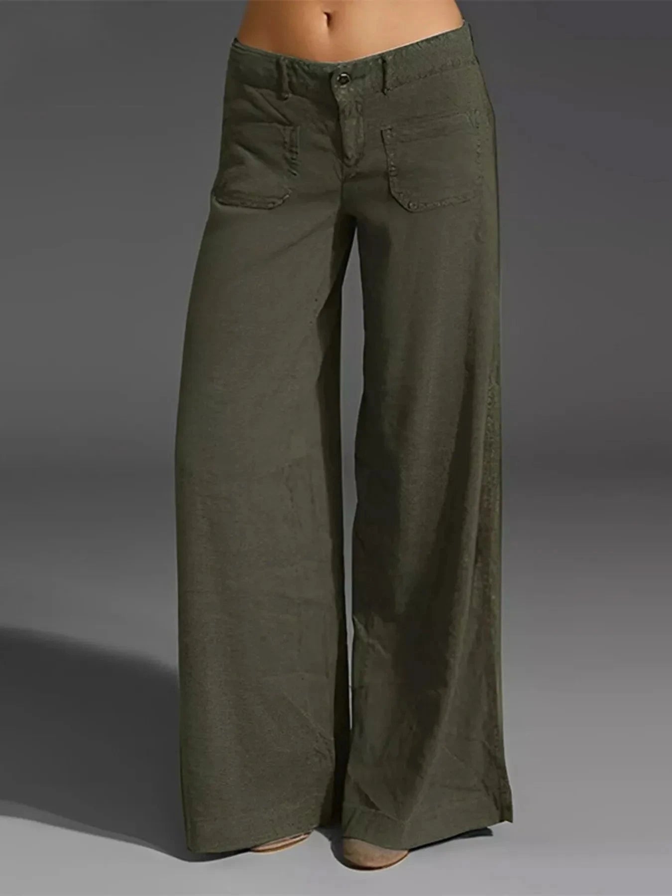 Full Size Wide Leg Pants with Pockets Plus Size Green / S
