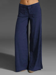 Full Size Wide Leg Pants with Pockets Plus Size Navy Color / S