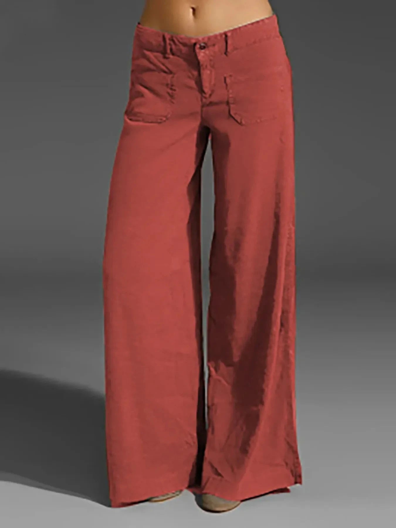 Full Size Wide Leg Pants with Pockets Plus Size Orange Red / S