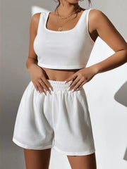Full Size Wide Strap Tank and Shorts Set Plus Size White / S