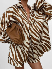 Full Size Zebra Print Shirt and Shorts Matching Set Plus Size