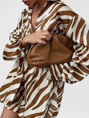 Full Size Zebra Print Shirt and Shorts Matching Set Plus Size