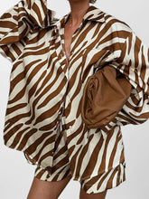 Full Size Zebra Print Shirt and Shorts Matching Set Plus Size Brown / S