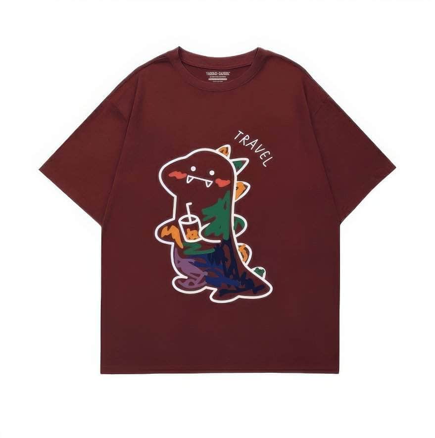 Fun Dinosaur with Drink Design T-Shirt