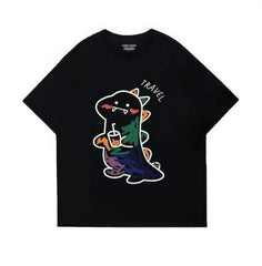 Fun Dinosaur with Drink Design T-Shirt US 4 / Black