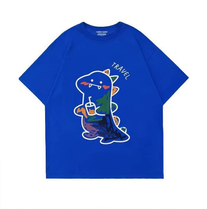 Fun Dinosaur with Drink Design T-Shirt US 4 / MediumBlue